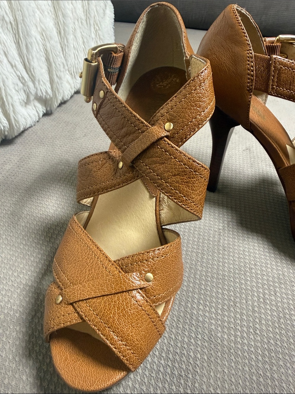 Michael Kors Brown Crisscross Leather Platform Heels